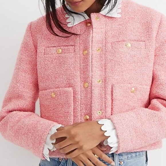 J Crew Collection Cropped Lady Jacket in Italian wool-blend bouclé 4 Pink BJ941 - Picture 4 of 9